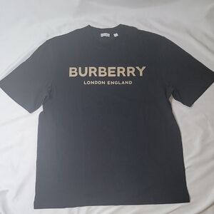 Burberry Black Tee with Tan Logo Print